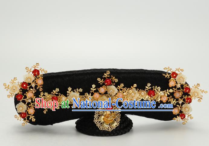 Traditional Chinese Qing Dynasty Princess Wigs and Hairpins Ancient Court Lady Hair Accessories for Women