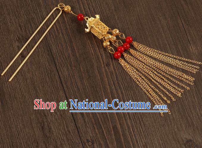 Traditional Chinese Hanfu Golden Tassel Hairpins Handmade Ancient Princess Hair Accessories for Women