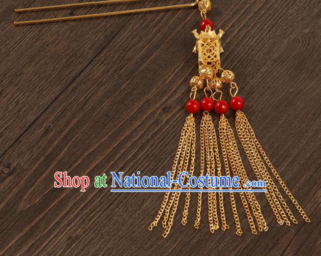 Traditional Chinese Hanfu Golden Tassel Hairpins Handmade Ancient Princess Hair Accessories for Women