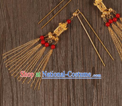 Traditional Chinese Hanfu Golden Tassel Hairpins Handmade Ancient Princess Hair Accessories for Women