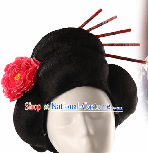 Japanese Traditional Geisha Wigs and Hairpins Ancient Fairy Princess Wig Sheath for Women