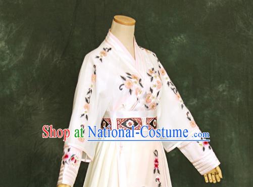 Chinese Ancient Swordswoman White Hanfu Dress Drama Goddess Princess Costume for Women