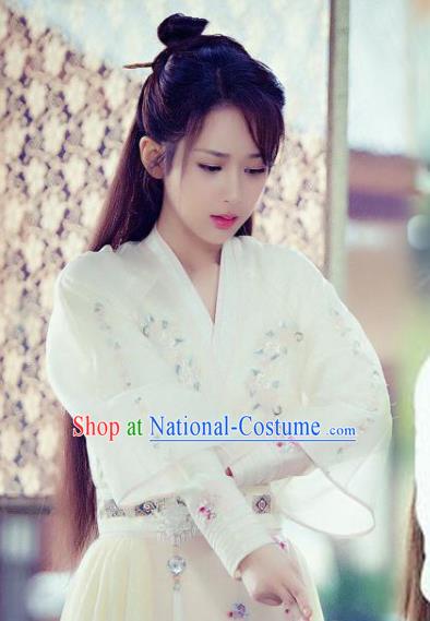 Chinese Ancient Swordswoman White Hanfu Dress Drama Goddess Princess Costume for Women