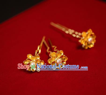 Chinese Traditional Ming Dynasty Queen Golden Lotus Hairpin Hairpins Ancient Empress Hair Accessories for Women