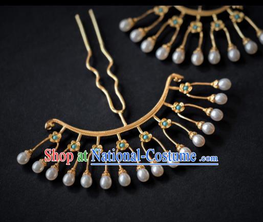 Chinese Traditional Ming Dynasty Pearls Hairpin Hairpins Ancient Empress Hair Accessories for Women