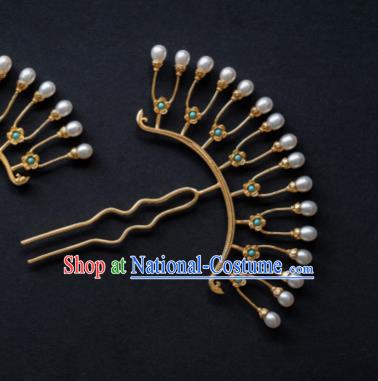 Chinese Traditional Ming Dynasty Pearls Hairpin Hairpins Ancient Empress Hair Accessories for Women