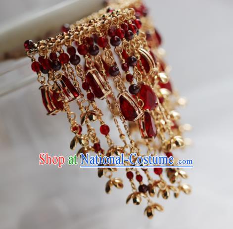 Traditional Chinese Ming Dynasty Princess Red Crystal Tassel Hairpins Ancient Court Queen Hair Accessories for Women