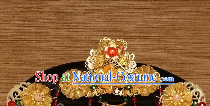 Traditional Chinese Qing Dynasty Imperial Consort Wigs and Hairpins Ancient Court Lady Hair Accessories for Women