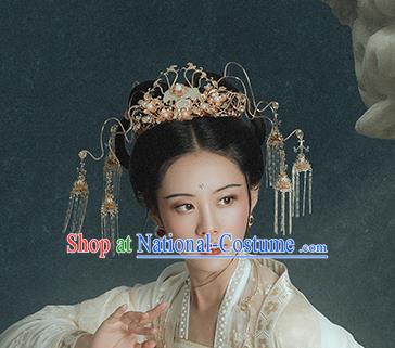 Traditional Chinese Ming Dynasty Jade Phoenix Coronet Tassel Hairpins Ancient Court Queen Hair Accessories for Women