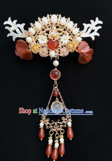 Traditional Chinese Ming Dynasty Agate Tassel Hairpins Ancient Court Queen Hair Accessories for Women