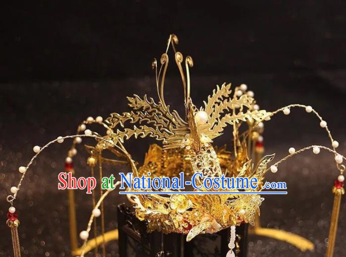 Traditional Chinese Golden Phoenix Coronet Hairpins Ancient Court Queen Hair Accessories for Women