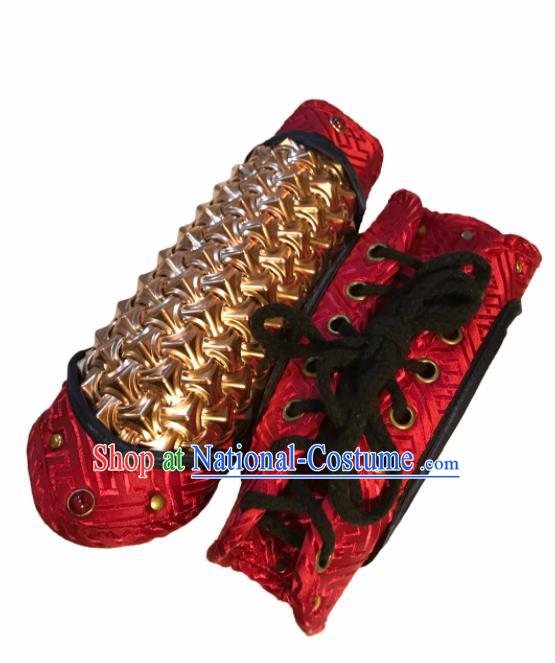 Traditional Chinese Ming Dynasty Imperial Guards Red Bracer Handmade Ancient Swordsman Wrist Guard for Men