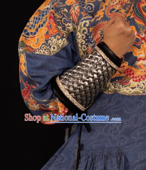 Traditional Chinese Ming Dynasty Imperial Guards Black Armband Handmade Ancient Swordsman Wrist Guard for Men