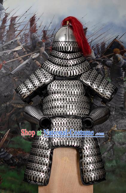 Traditional Chinese Song Dynasty General Grey Body Armour Ancient Soldier Costume for Men