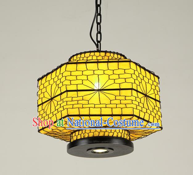 Chinese Traditional Iron Yellow Hanging Lantern Handmade New Year Lamp Palace Lanterns