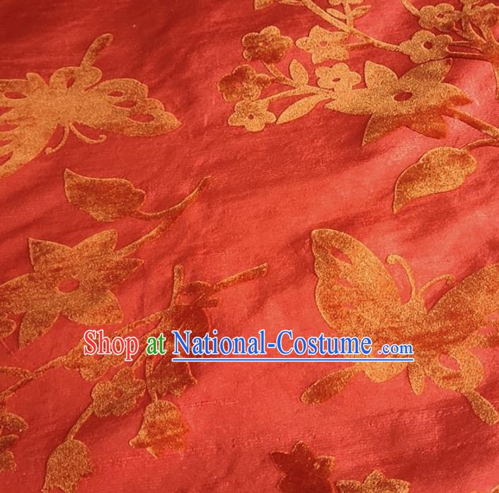 Chinese Traditional Jacquard Butterfly Red Velvet Fabric Mulberry Silk Fabric Hanfu Dress Material