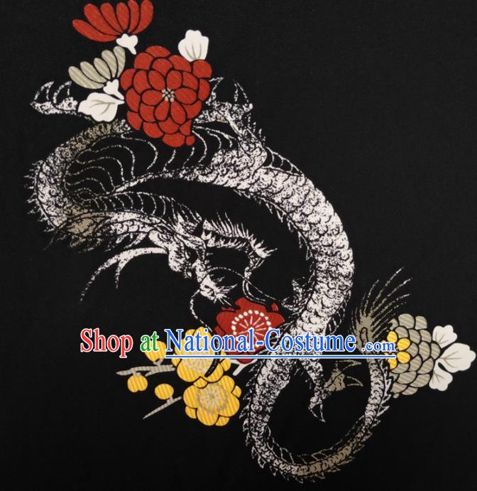 Chinese Traditional Dragon Pattern Black Silk Fabric Mulberry Silk Fabric Hanfu Dress Material