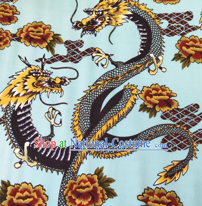 Chinese Traditional Dragon Pattern Light Blue Silk Fabric Mulberry Silk Fabric Hanfu Dress Material