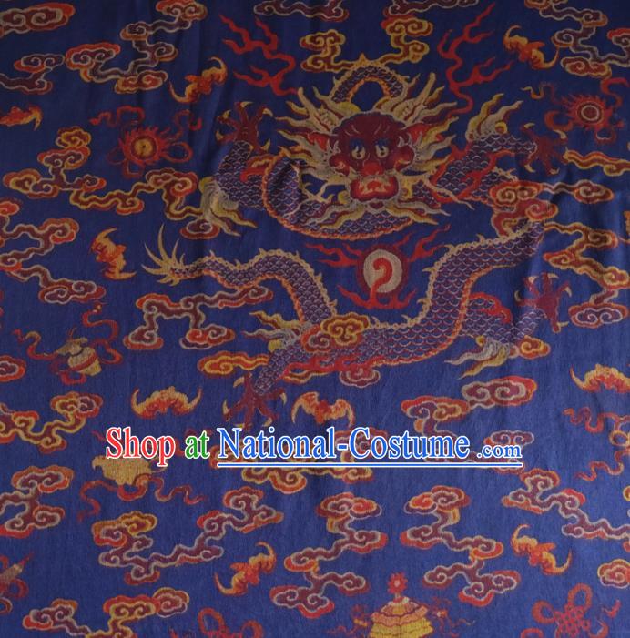 Chinese Traditional Cloud Dragon Pattern Blue Silk Fabric Mulberry Silk Fabric Hanfu Dress Material