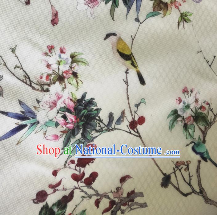 Chinese Traditional Begonia Pattern White Silk Fabric Mulberry Silk Fabric Hanfu Dress Material