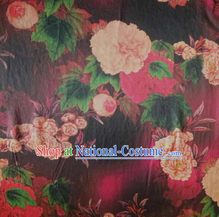 Chinese Traditional Peony Pattern Rosy Silk Fabric Mulberry Silk Fabric Hanfu Dress Material