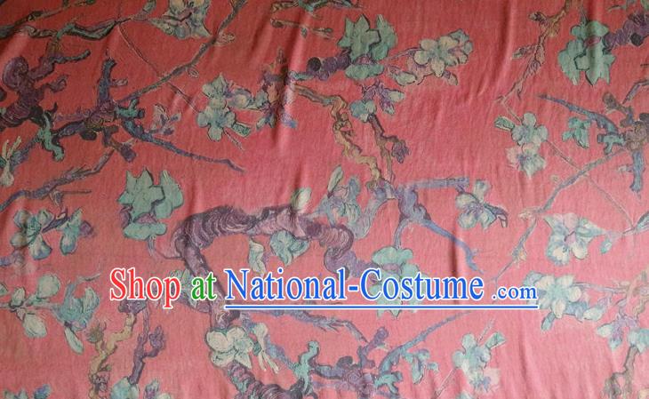 Chinese Traditional Plum Blossom Pattern Red Silk Fabric Mulberry Silk Fabric Hanfu Dress Material