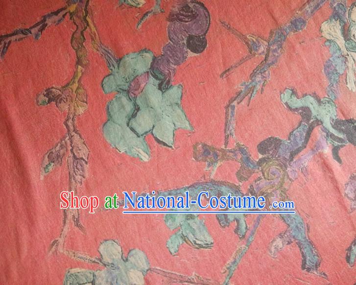 Chinese Traditional Plum Blossom Pattern Red Silk Fabric Mulberry Silk Fabric Hanfu Dress Material