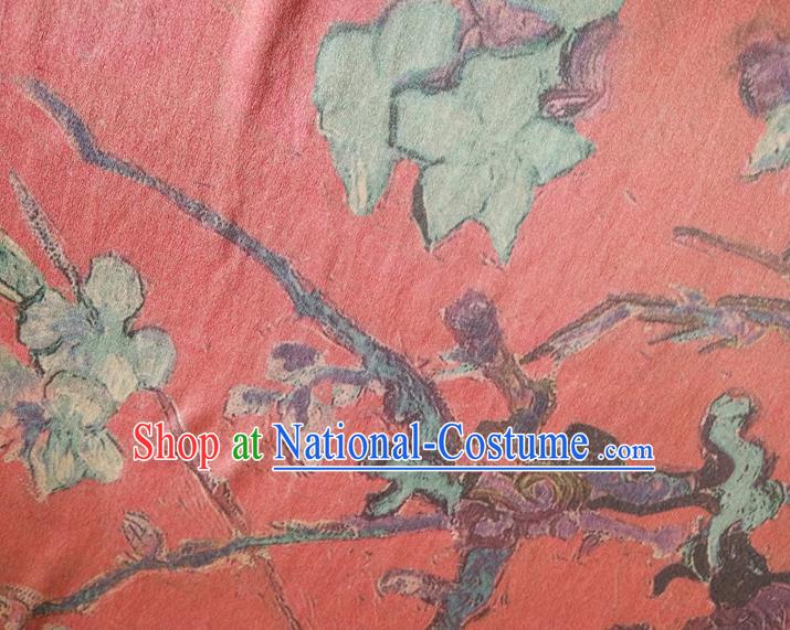 Chinese Traditional Plum Blossom Pattern Red Silk Fabric Mulberry Silk Fabric Hanfu Dress Material