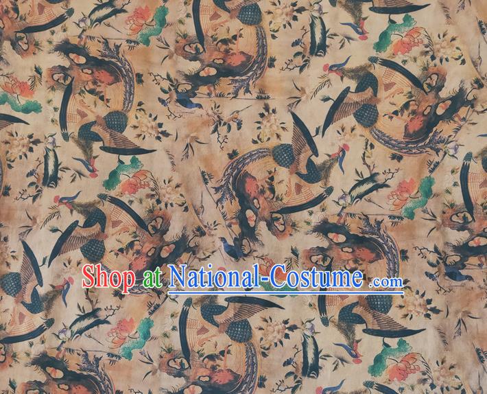 Chinese Traditional Phoenix Pattern Khaki Silk Fabric Mulberry Silk Fabric Hanfu Dress Material