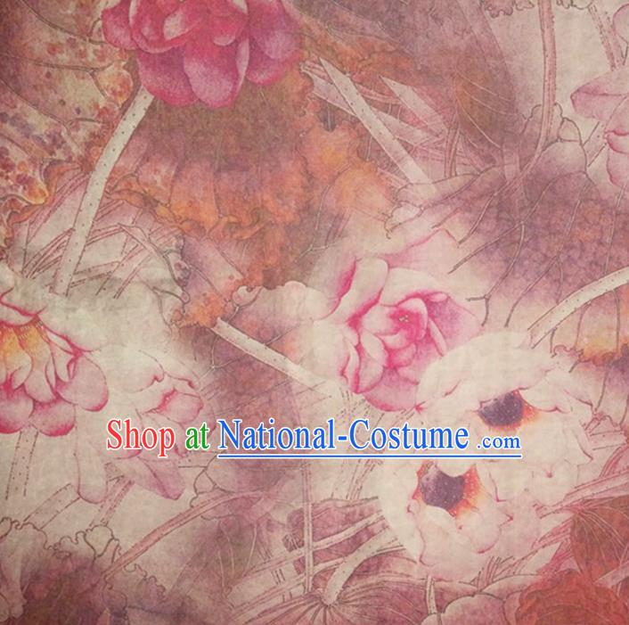 Chinese Traditional Lotus Pattern Deep Pink Silk Fabric Mulberry Silk Fabric Hanfu Dress Material