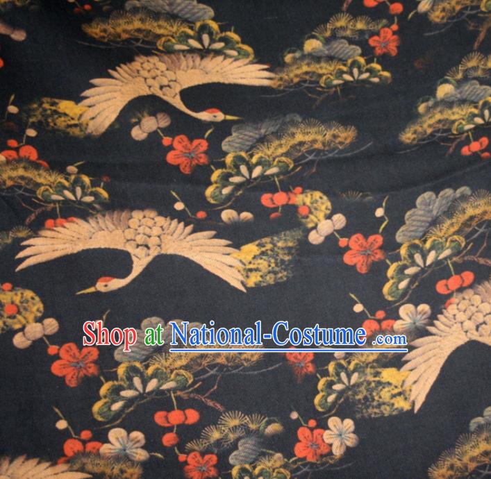 Chinese Traditional Cranes Plum Pattern Navy Silk Fabric Mulberry Silk Fabric Hanfu Dress Material