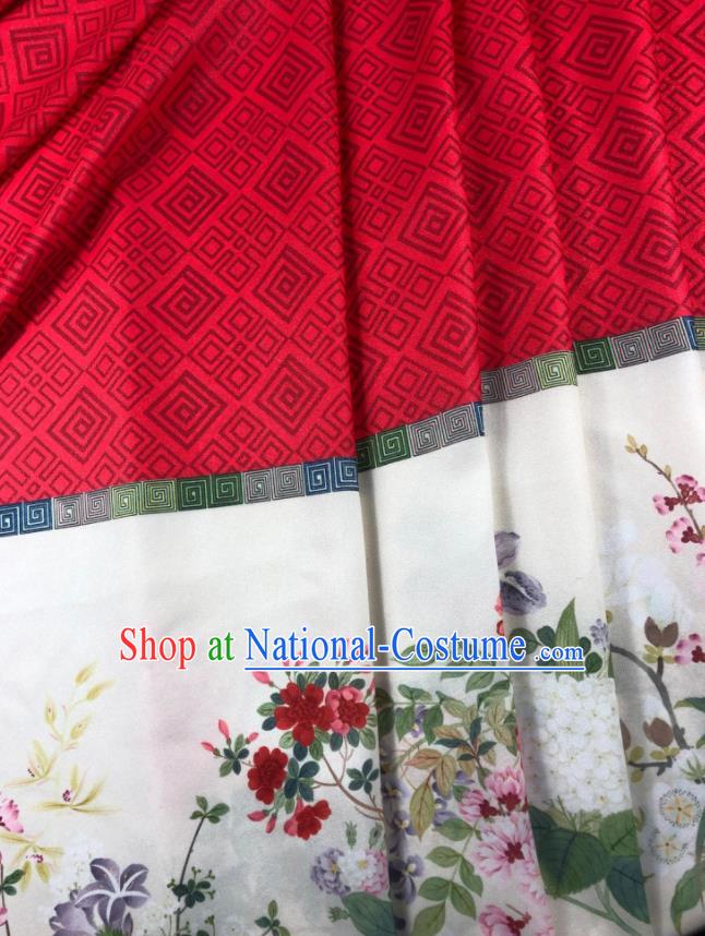 Chinese Traditional Flower Bird Pattern Red Hanfu Fabric Flax Fabric Hanfu Dress Material