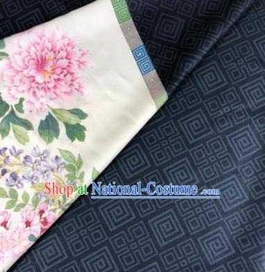 Chinese Traditional Peony Pattern Navy Hanfu Fabric Flax Fabric Hanfu Dress Material