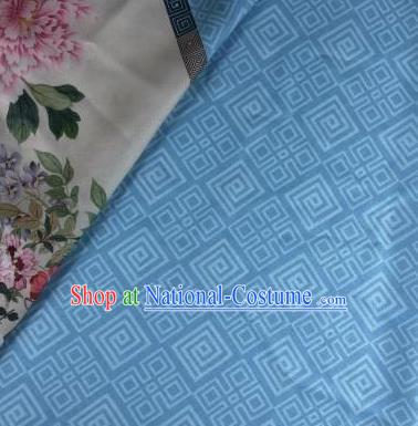 Chinese Traditional Peony Pattern Blue Hanfu Fabric Flax Fabric Hanfu Dress Material