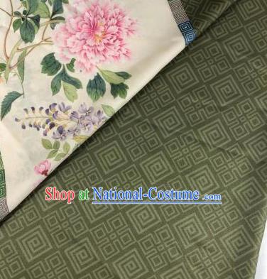 Chinese Traditional Peony Pattern Olive Green Hanfu Fabric Flax Fabric Hanfu Dress Material