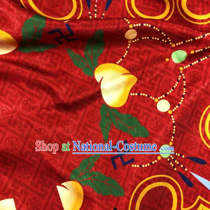 Chinese Traditional Peach Pattern Red Brocade Hanfu Fabric Silk Fabric Hanfu Dress Material