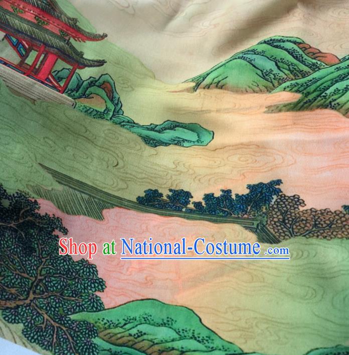 Chinese Traditional Landscape Pattern Flax Fabric Mulberry Silk Fabric Hanfu Dress Material