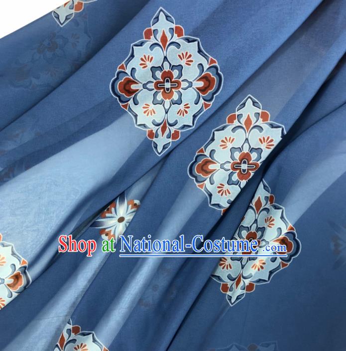 Chinese Traditional Classical Pattern Blue Chiffon Fabric Silk Fabric Hanfu Dress Material