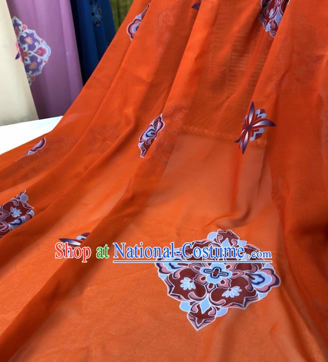 Chinese Traditional Classical Pattern Orange Chiffon Fabric Silk Fabric Hanfu Dress Material