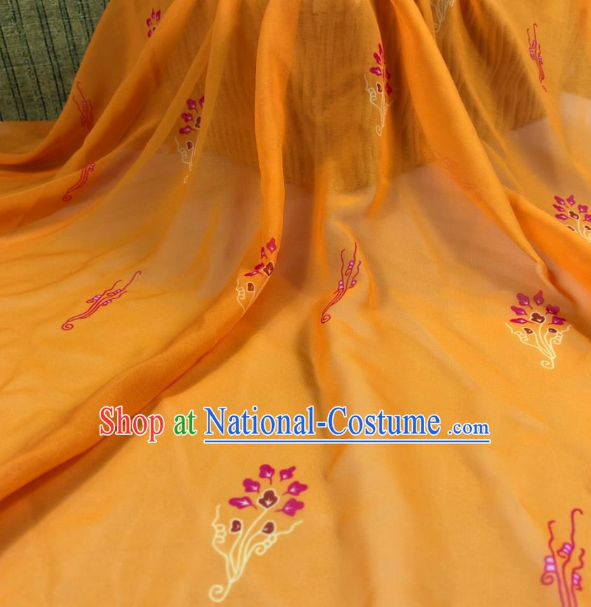 Chinese Traditional Classical Flowers Pattern Yellow Chiffon Fabric Silk Fabric Hanfu Dress Material