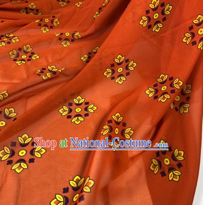 Chinese Traditional Classical Pattern Orange Chiffon Fabric Silk Fabric Hanfu Dress Material