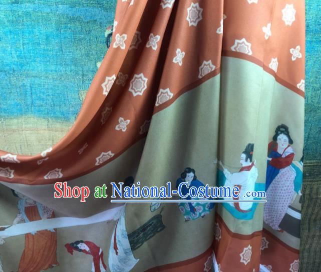 Chinese Traditional Classical Pattern Brown Chiffon Fabric Silk Fabric Hanfu Dress Material