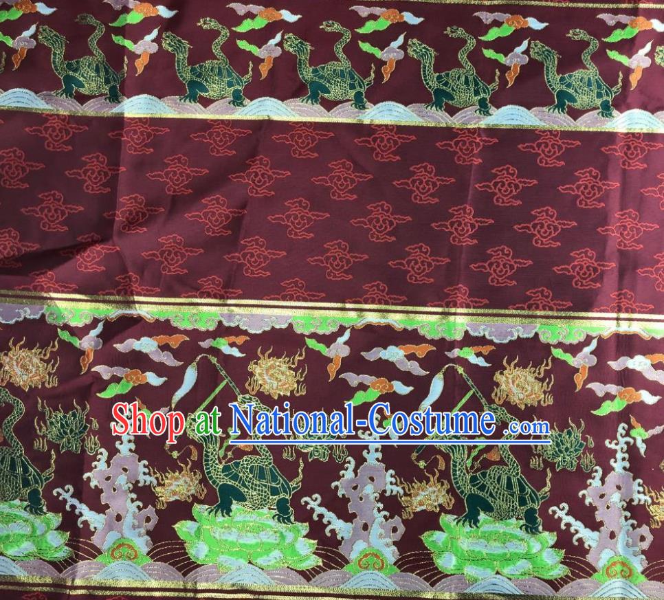 Chinese Traditional Tortoise Pattern Dark Red Brocade Hanfu Fabric Silk Fabric Hanfu Dress Material