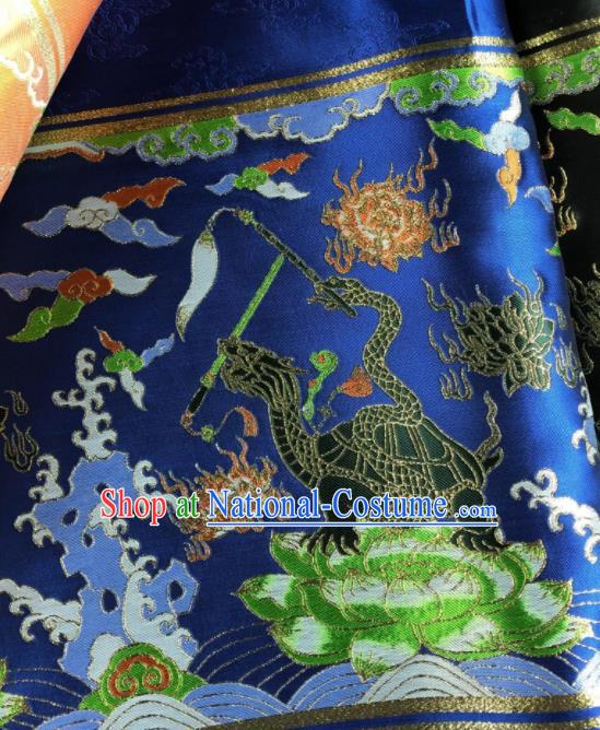 Chinese Traditional Tortoise Pattern Royalblue Brocade Hanfu Fabric Silk Fabric Hanfu Dress Material