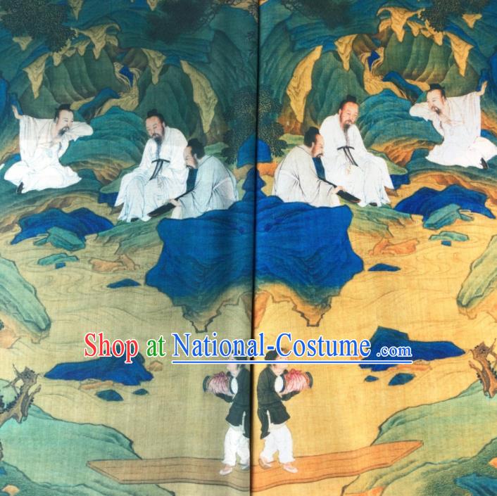 Chinese Traditional Classical Immortals Pattern Flax Fabric Silk Fabric Hanfu Dress Material