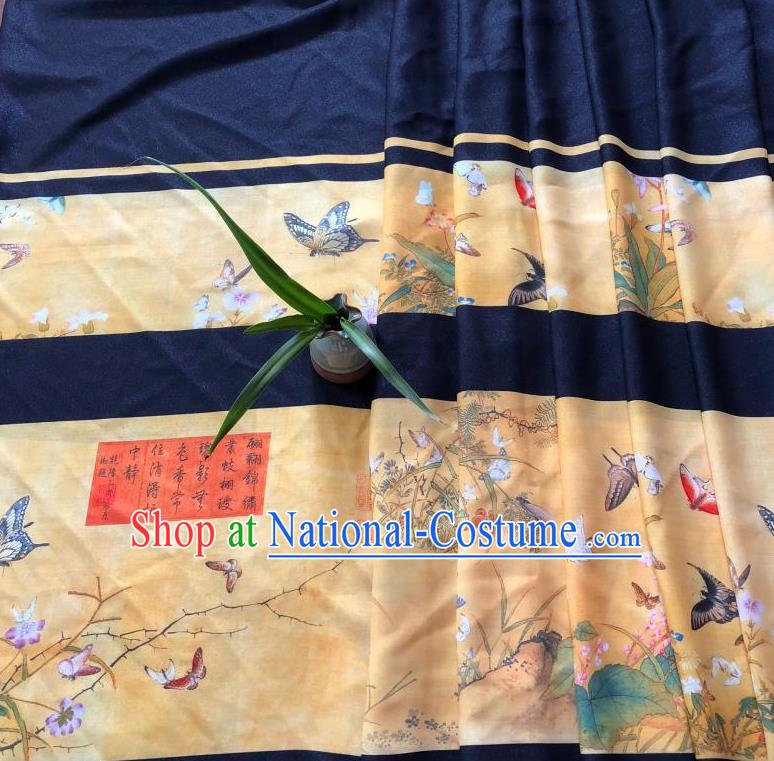 Chinese Traditional Classical Butterfly Flowers Pattern Ginger Flax Fabric Silk Fabric Hanfu Dress Material