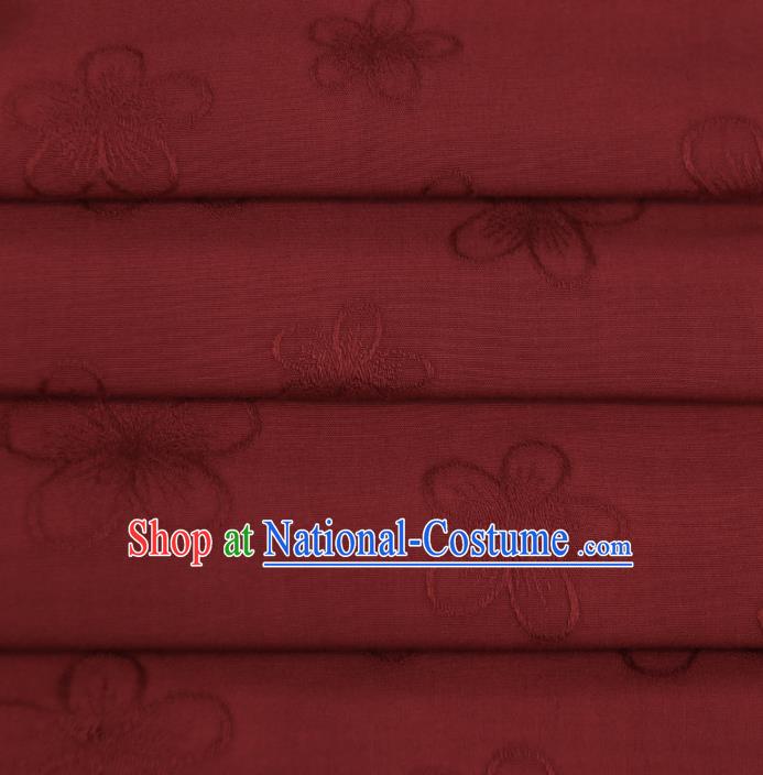 Chinese Traditional Classical Plum Pattern Dark Red Cotton Fabric Imitation Silk Fabric Hanfu Dress Material