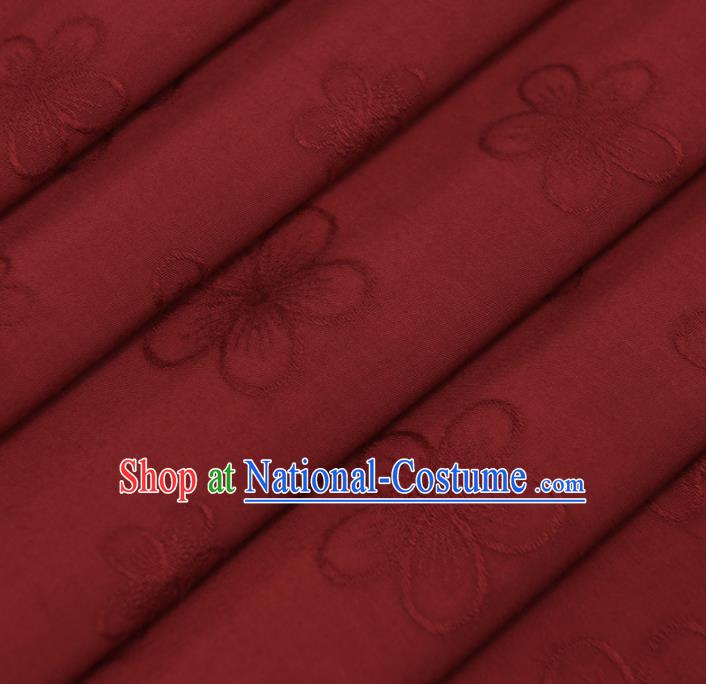 Chinese Traditional Classical Plum Pattern Dark Red Cotton Fabric Imitation Silk Fabric Hanfu Dress Material