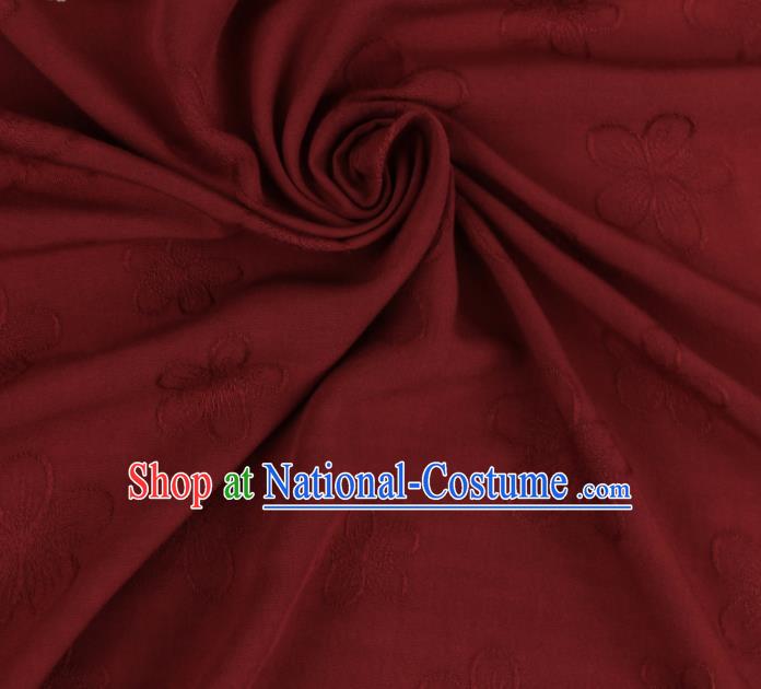 Chinese Traditional Classical Plum Pattern Dark Red Cotton Fabric Imitation Silk Fabric Hanfu Dress Material