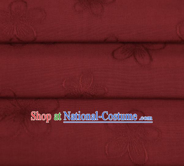 Chinese Traditional Classical Plum Pattern Dark Red Cotton Fabric Imitation Silk Fabric Hanfu Dress Material